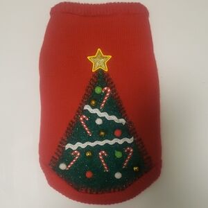 Merry & Bright Festive Red Dog Sweater with Christmas Tree Design Sz. Sm